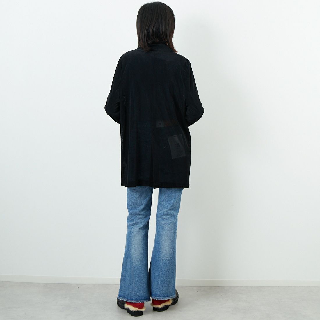 CLOCHE [クロシェ] メッシュベロアダブルジャケット [55284517] ﾌﾞﾗｯｸ &&モデル身長：162cm 着用サイズ：2&&