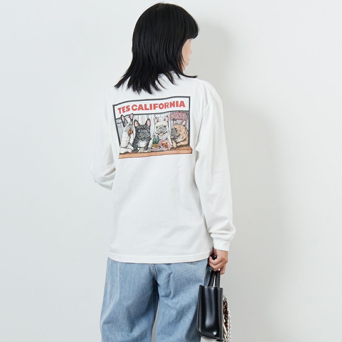 The Endless Summer [エンドレスサマー] CALIFORNIA PIZZA DINER ロングスリーブTシャツ [FH-25774328] 07 WHITE &&モデル身長：167cm 着用サイズ：S&&