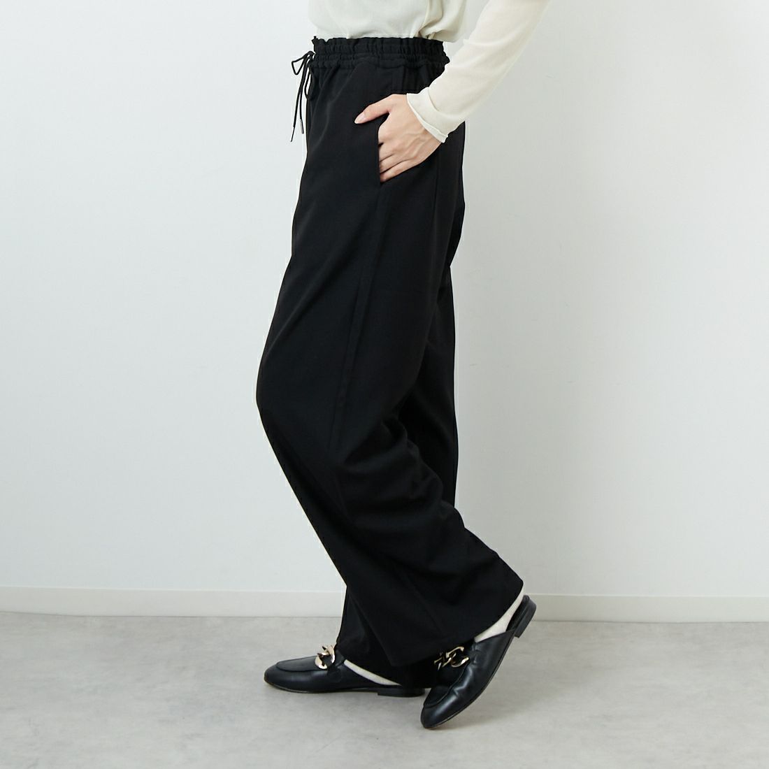Jeans Factory Clothes [ジーンズファクトリークローズ] イージーワイドパンツ [IN18-PT-5] BLACK &&モデル身長：162cm 着用サイズ：36&&