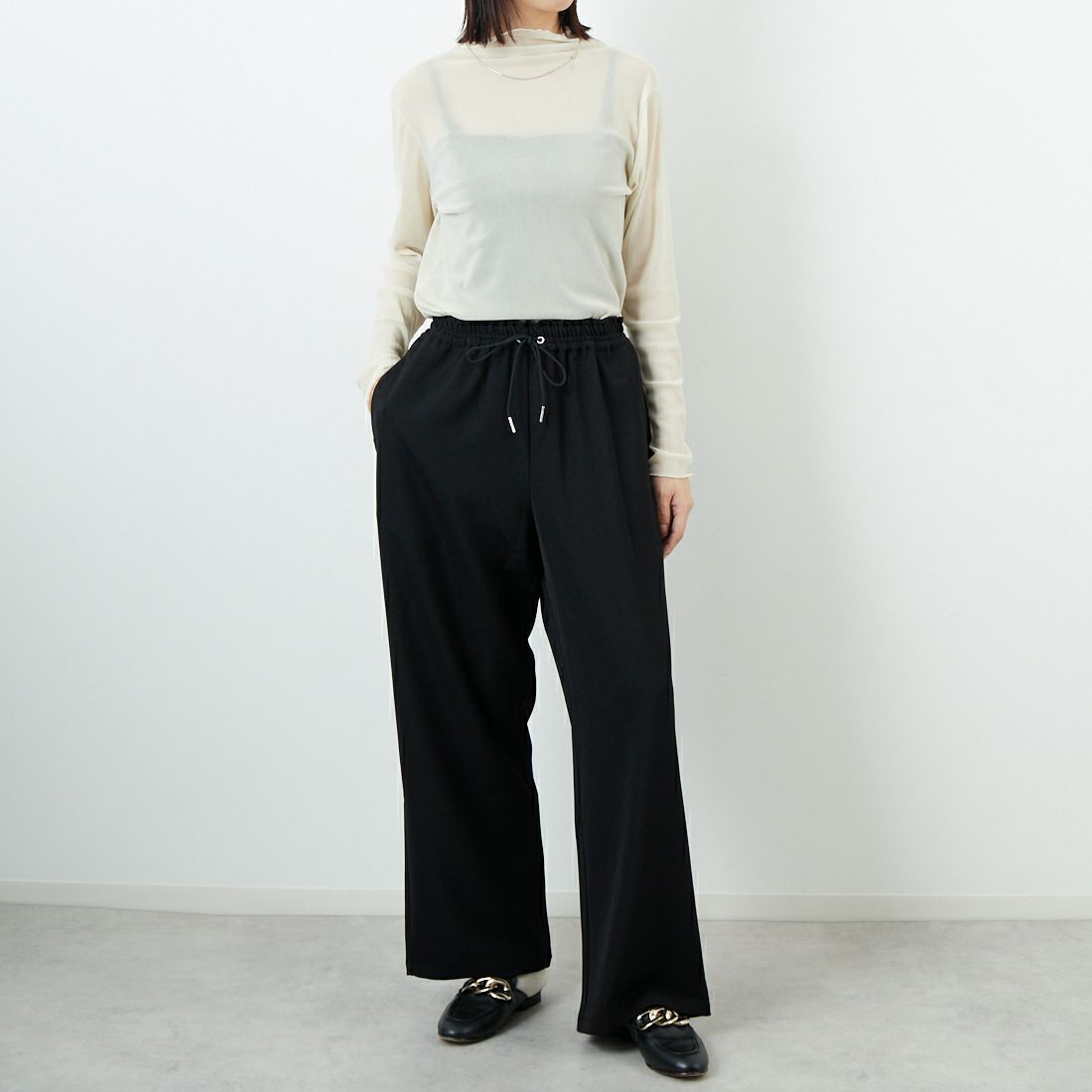 Jeans Factory Clothes [ジーンズファクトリークローズ] イージーワイドパンツ [IN18-PT-5] BLACK &&モデル身長：162cm 着用サイズ：36&&