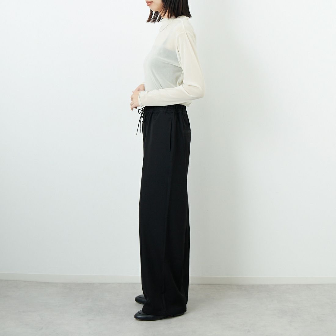 Jeans Factory Clothes [ジーンズファクトリークローズ] イージーワイドパンツ [IN18-PT-5] BLACK &&モデル身長：162cm 着用サイズ：36&&