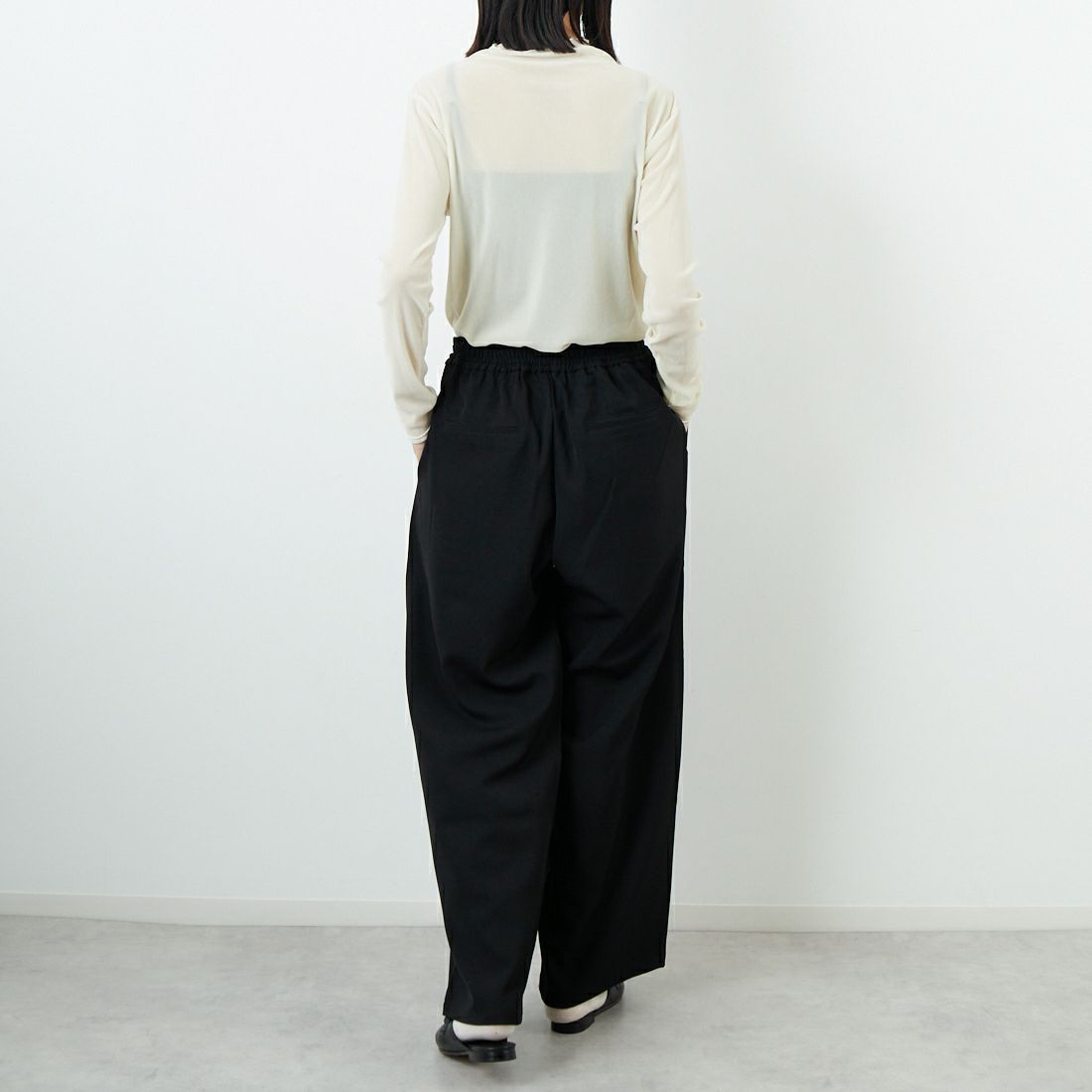 Jeans Factory Clothes [ジーンズファクトリークローズ] イージーワイドパンツ [IN18-PT-5] BLACK &&モデル身長：162cm 着用サイズ：36&&