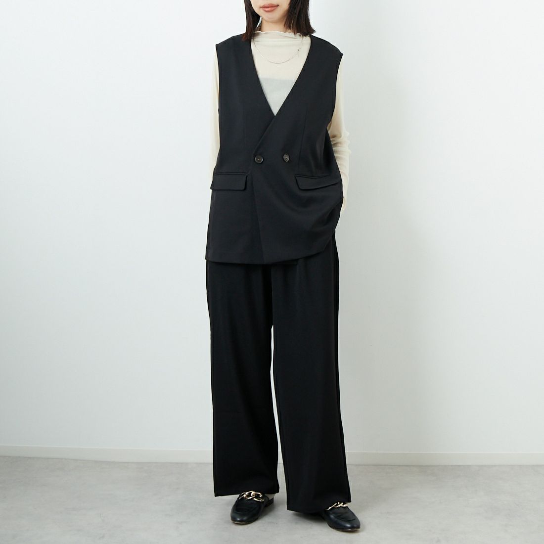 Jeans Factory Clothes [ジーンズファクトリークローズ] イージーワイドパンツ [IN18-PT-5] BLACK &&モデル身長：162cm 着用サイズ：36&&