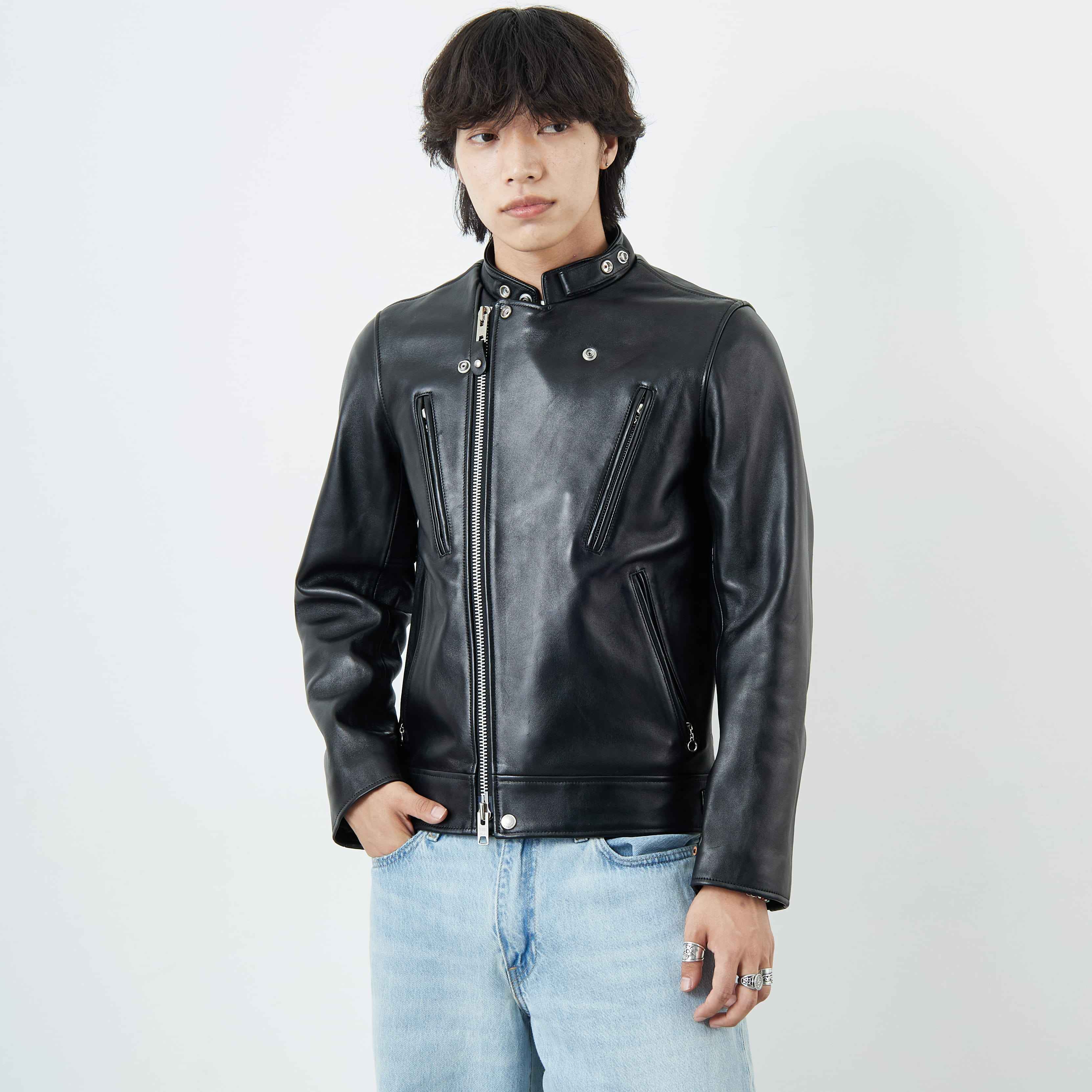 Schott [ショット] ダブルブレスト ライダースジャケット [7825950010] 010 BLACK &&モデル身長：179cm 着用サイズ：M&&