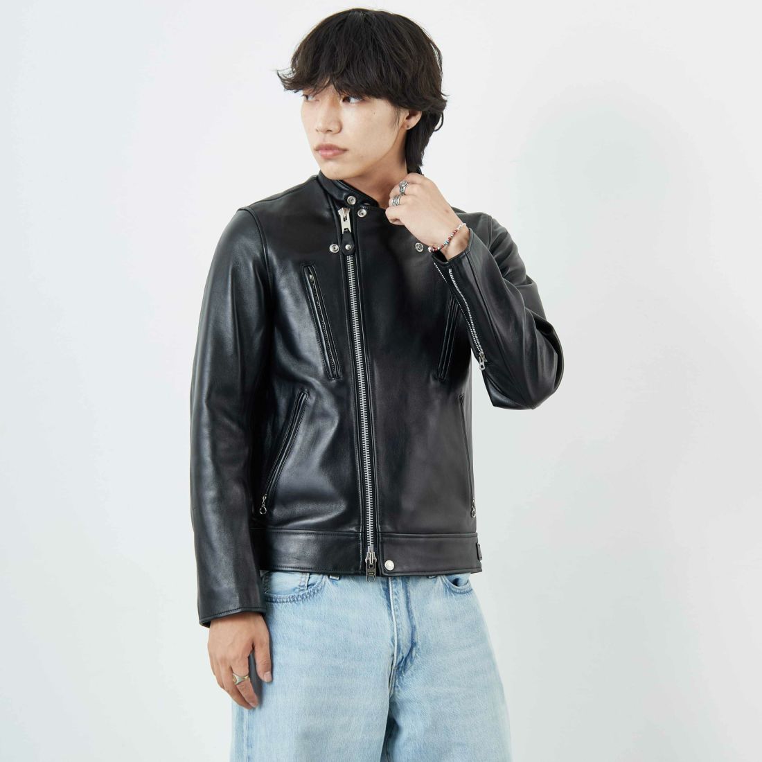 Schott [ショット] ダブルブレスト ライダースジャケット [7825950010] 010 BLACK &&モデル身長：179cm 着用サイズ：M&&