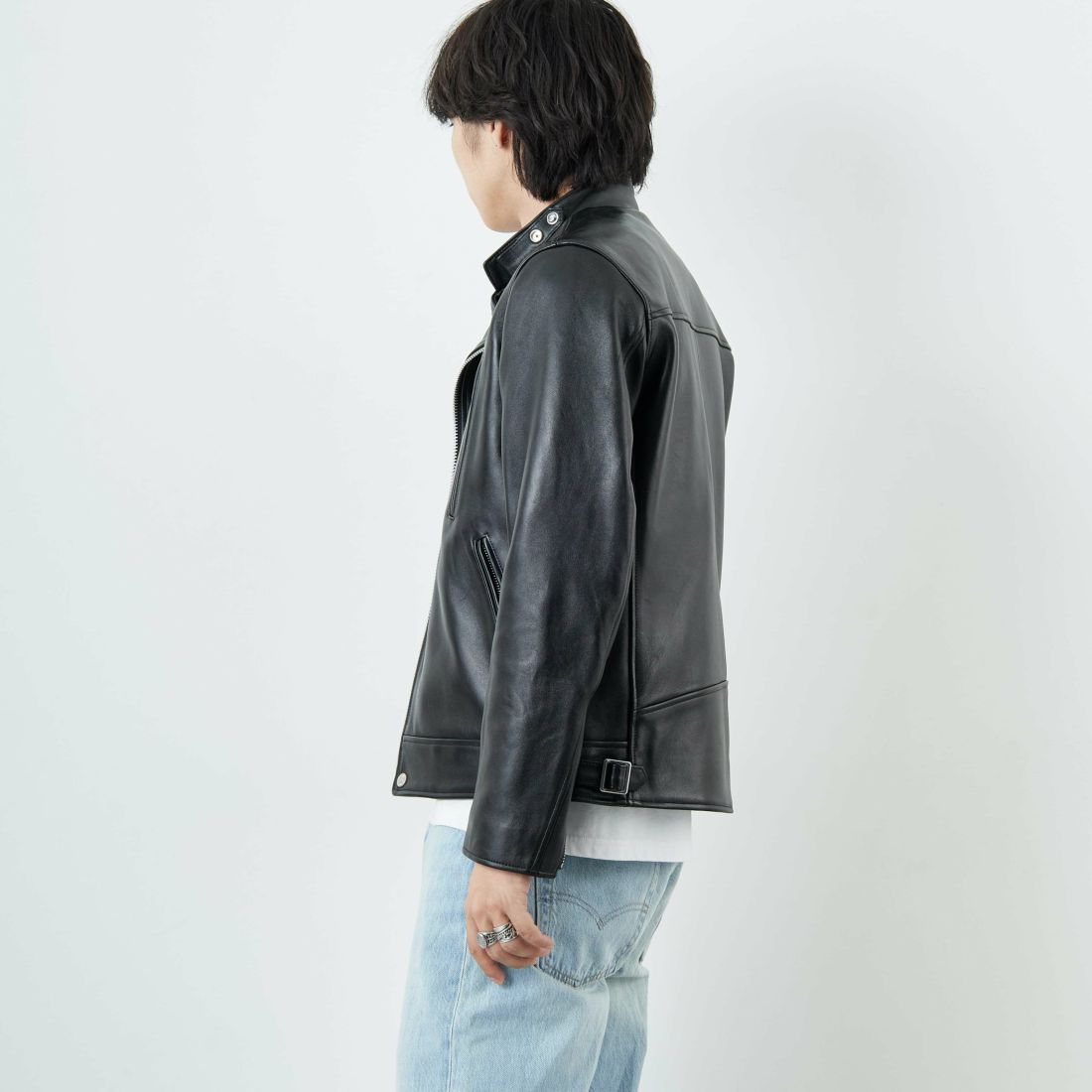 Schott [ショット] ダブルブレスト ライダースジャケット [7825950010] 010 BLACK &&モデル身長：179cm 着用サイズ：M&&