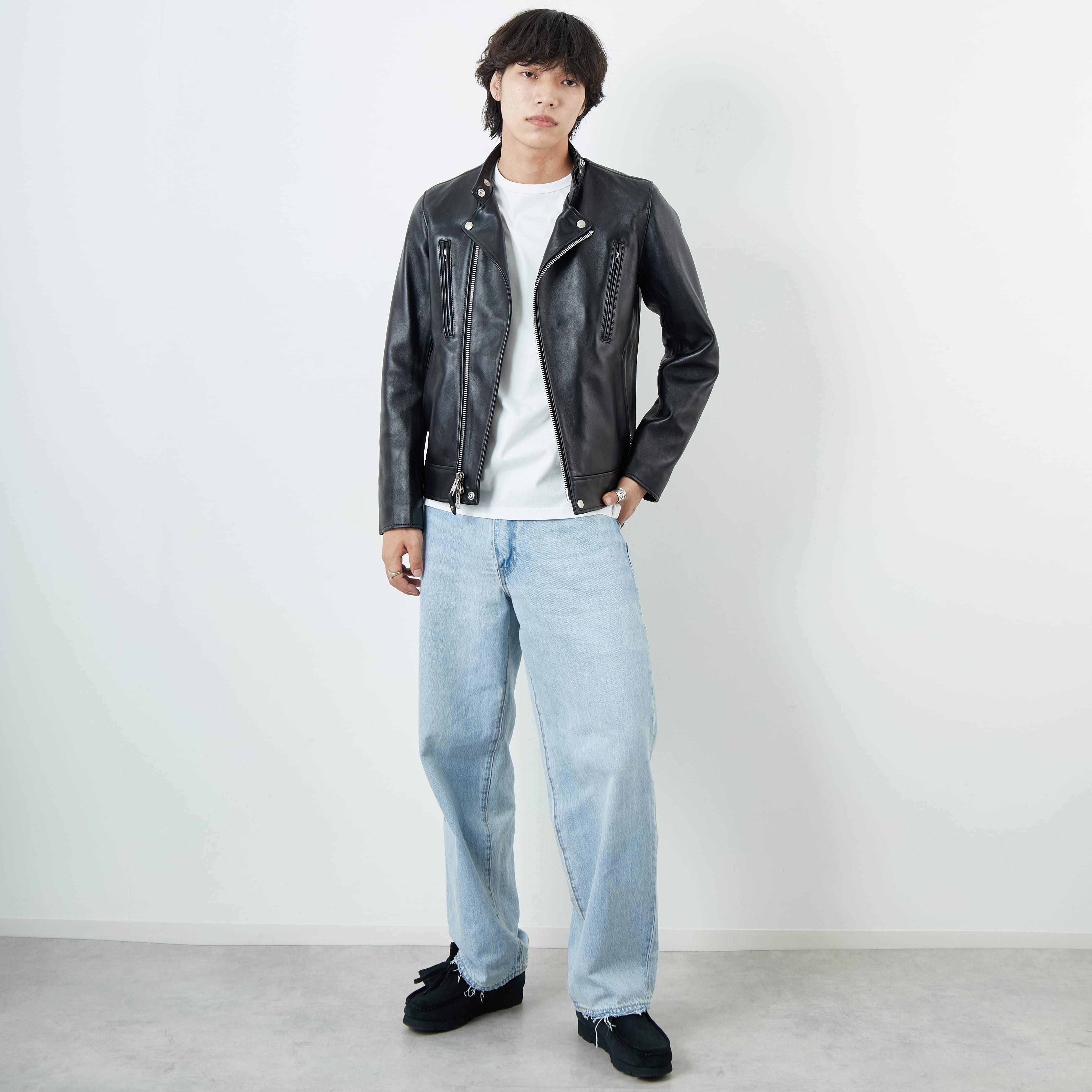 Schott [ショット] ダブルブレスト ライダースジャケット [7825950010] 010 BLACK &&モデル身長：179cm 着用サイズ：M&&