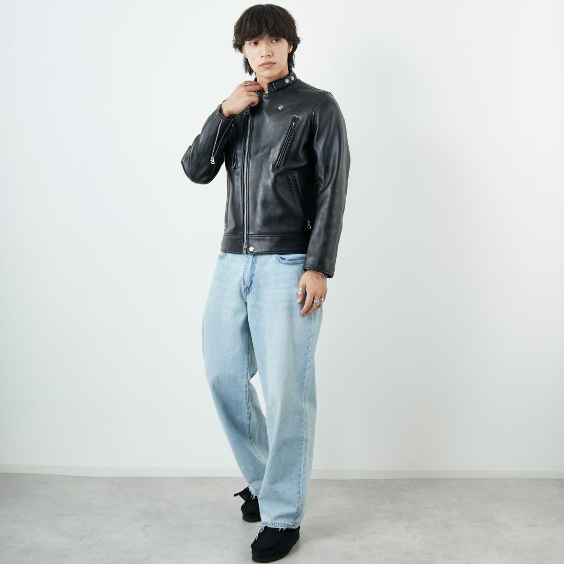 Schott [ショット] ダブルブレスト ライダースジャケット [7825950010] 010 BLACK &&モデル身長：179cm 着用サイズ：M&&