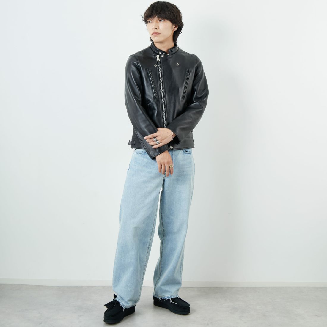 Schott [ショット] ダブルブレスト ライダースジャケット [7825950010] 010 BLACK &&モデル身長：179cm 着用サイズ：M&&