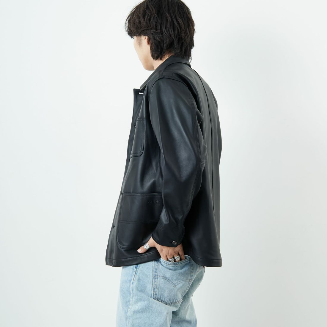 Schott [ショット] ラムレザー カバーオールジャケット [7825950012] 010 BLACK &&モデル身長：179cm 着用サイズ：M&&