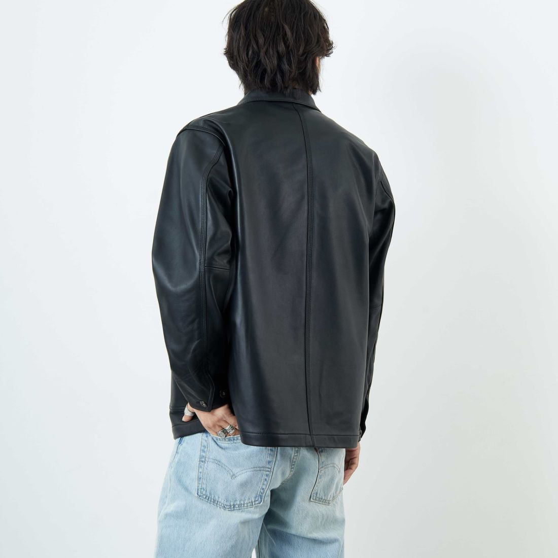 Schott [ショット] ラムレザー カバーオールジャケット [7825950012] 010 BLACK &&モデル身長：179cm 着用サイズ：M&&