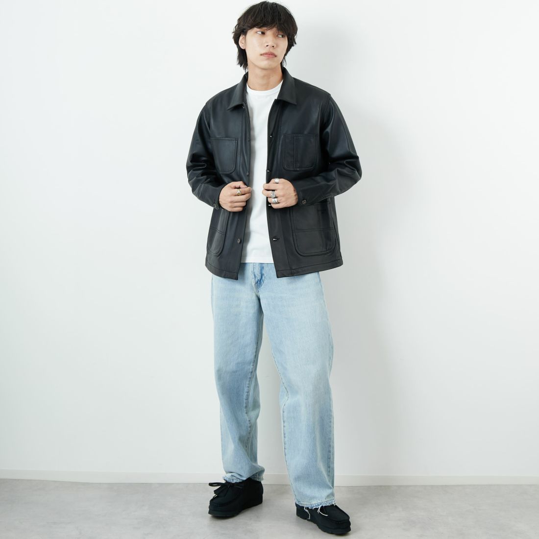 Schott [ショット] ラムレザー カバーオールジャケット [7825950012] 010 BLACK &&モデル身長：179cm 着用サイズ：M&&