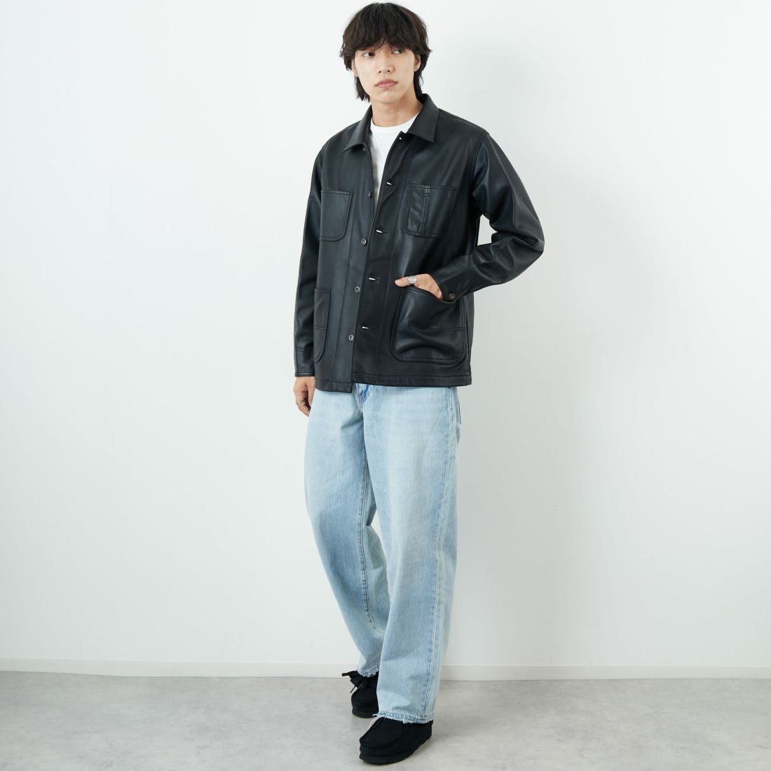Schott [ショット] ラムレザー カバーオールジャケット [7825950012] 010 BLACK &&モデル身長：179cm 着用サイズ：M&&