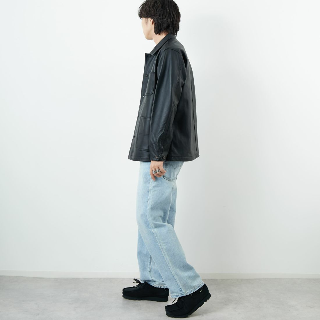 Schott [ショット] ラムレザー カバーオールジャケット [7825950012] 010 BLACK &&モデル身長：179cm 着用サイズ：M&&