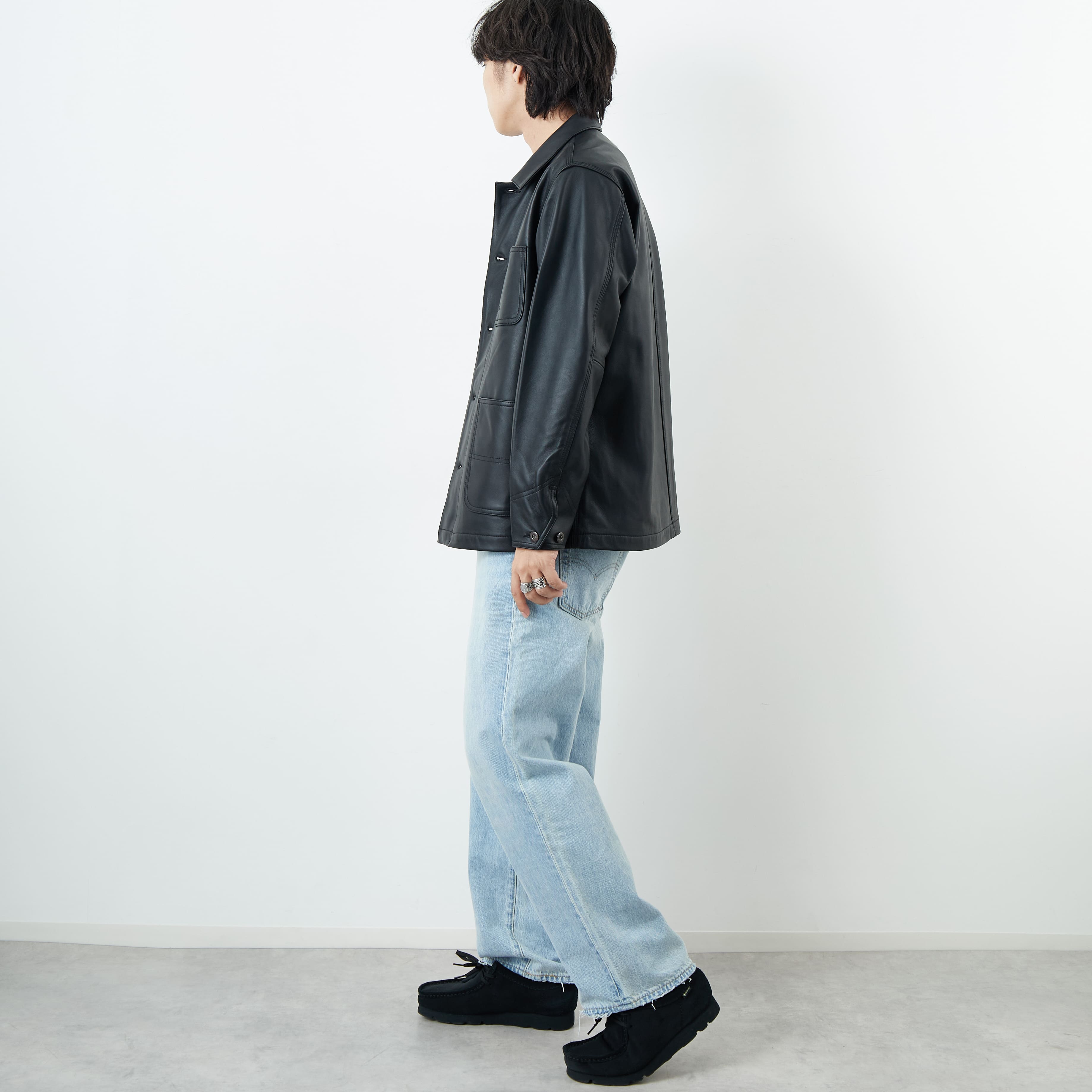 Schott [ショット] ラムレザー カバーオールジャケット [7825950012] 010 BLACK &&モデル身長：179cm 着用サイズ：M&&