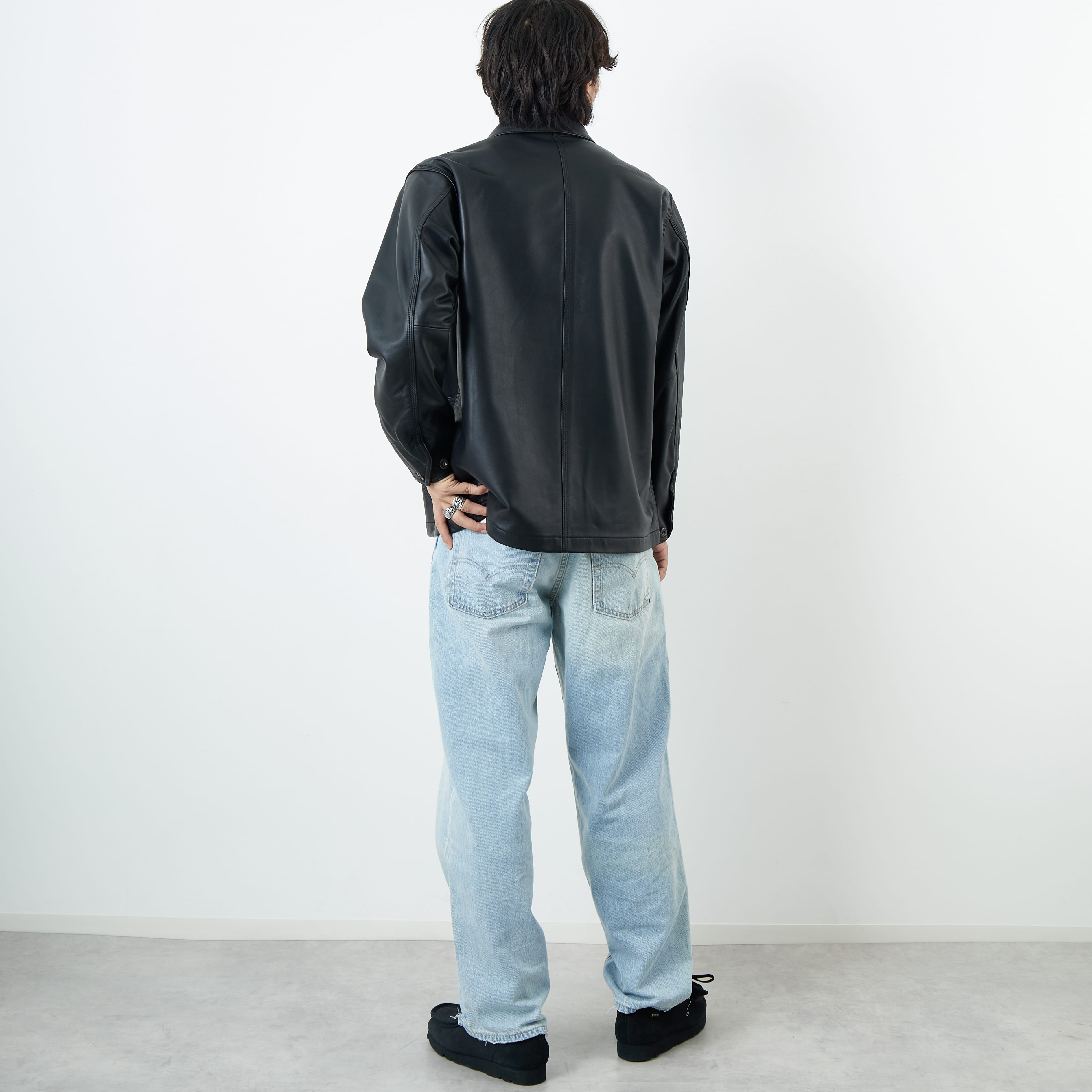 Schott [ショット] ラムレザー カバーオールジャケット [7825950012] 010 BLACK &&モデル身長：179cm 着用サイズ：M&&