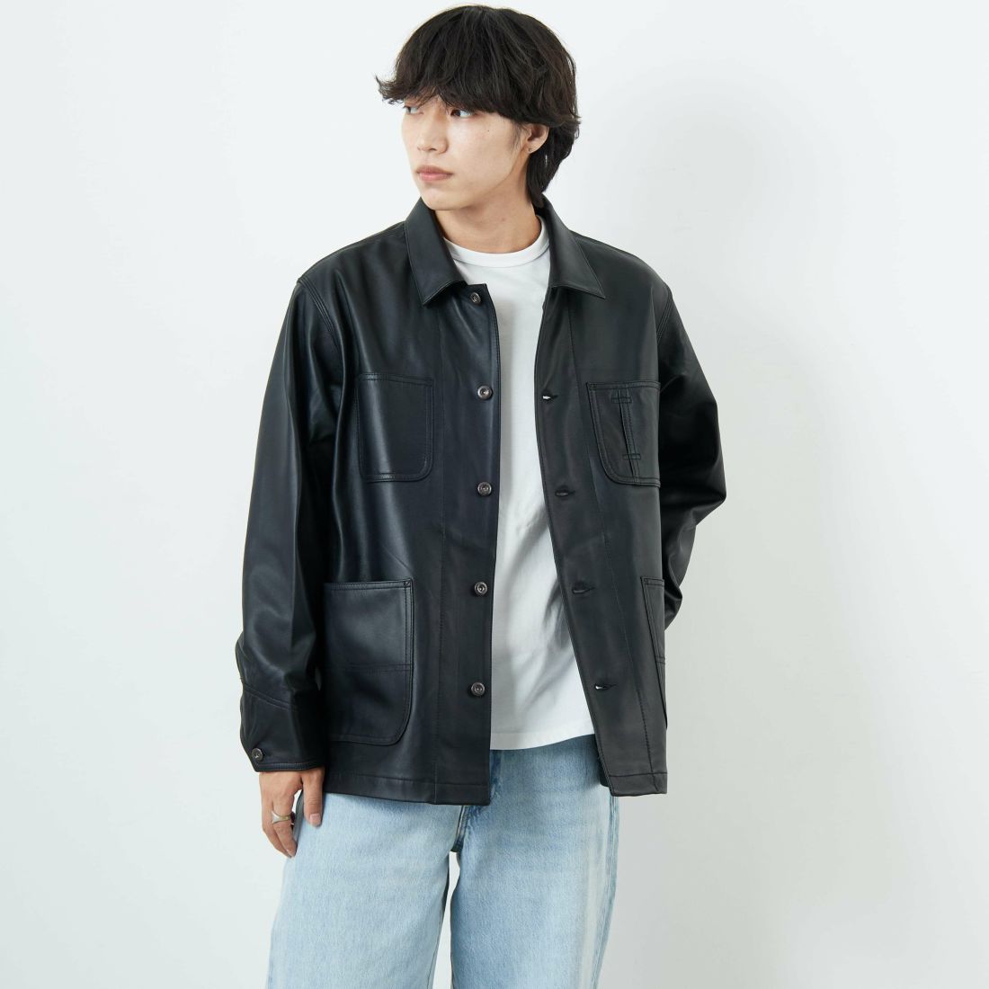 Schott [ショット] ラムレザー カバーオールジャケット [7825950012] 010 BLACK &&モデル身長：179cm 着用サイズ：L&&