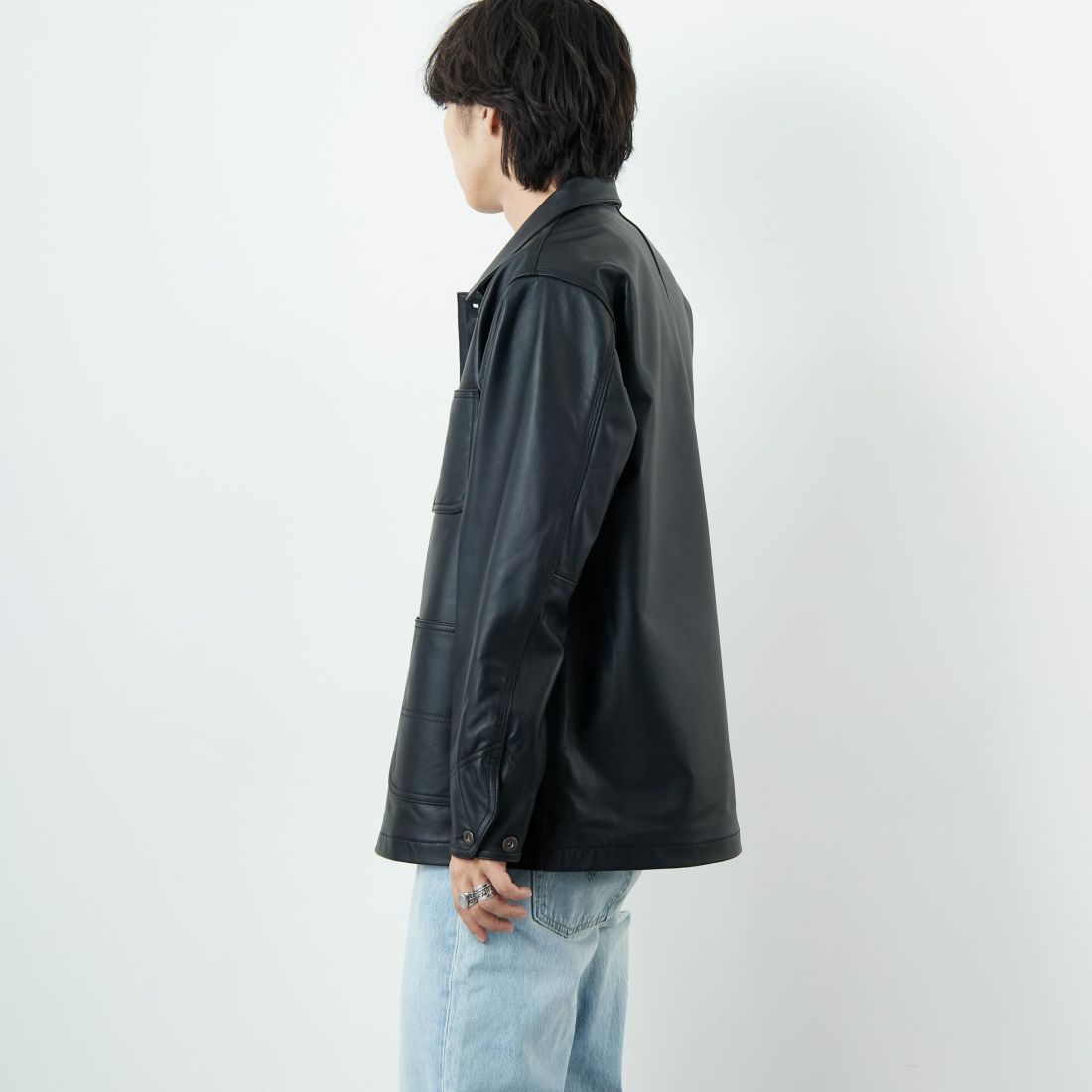 Schott [ショット] ラムレザー カバーオールジャケット [7825950012] 010 BLACK &&モデル身長：179cm 着用サイズ：L&&