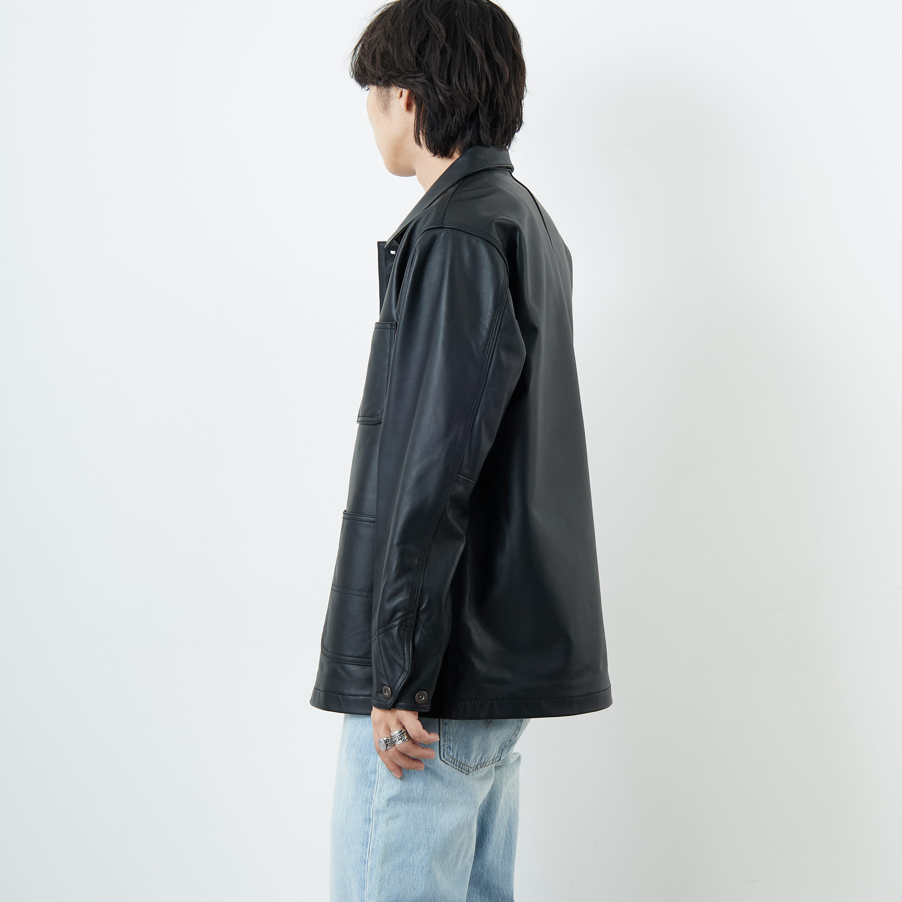 Schott [ショット] ラムレザー カバーオールジャケット [7825950012] 010 BLACK &&モデル身長：179cm 着用サイズ：L&&