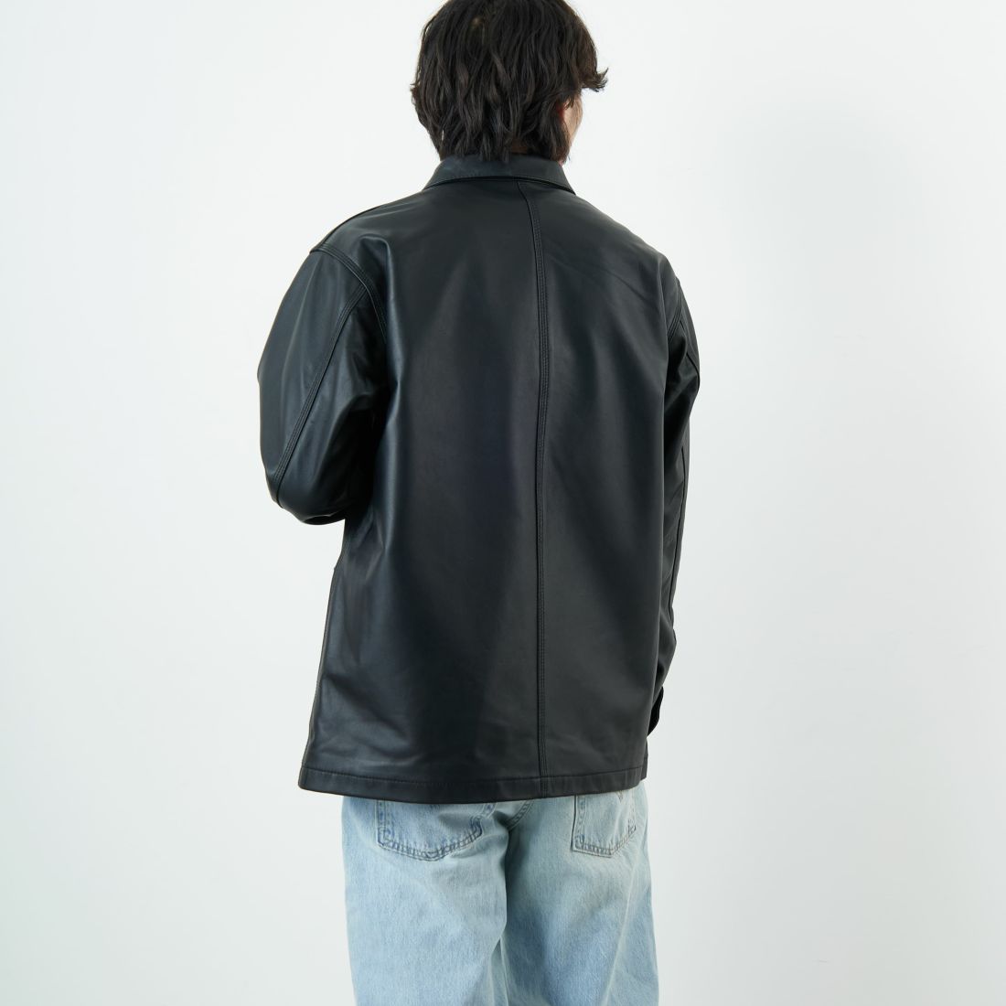 Schott [ショット] ラムレザー カバーオールジャケット [7825950012] 010 BLACK &&モデル身長：179cm 着用サイズ：L&&