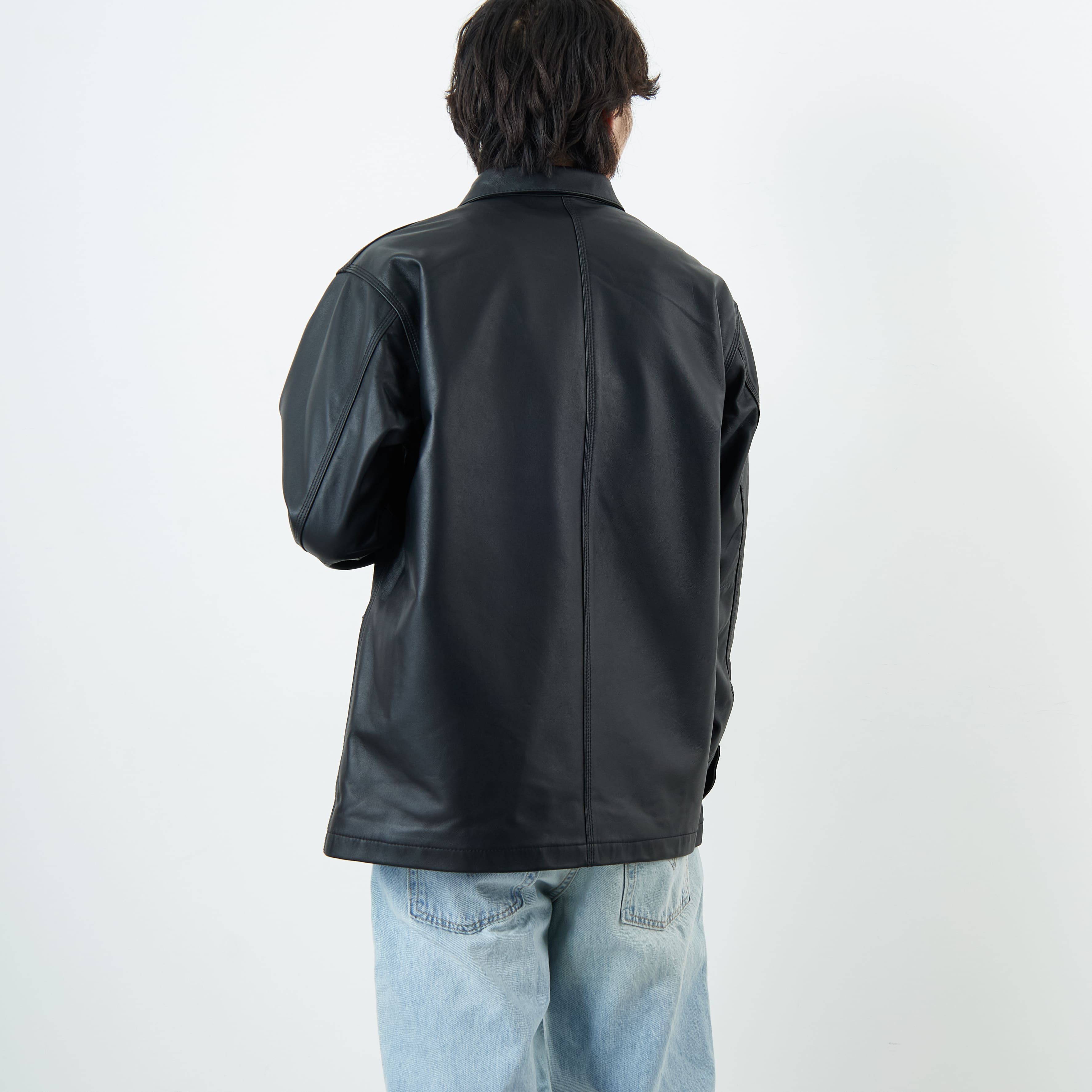 Schott [ショット] ラムレザー カバーオールジャケット [7825950012] 010 BLACK &&モデル身長：179cm 着用サイズ：L&&