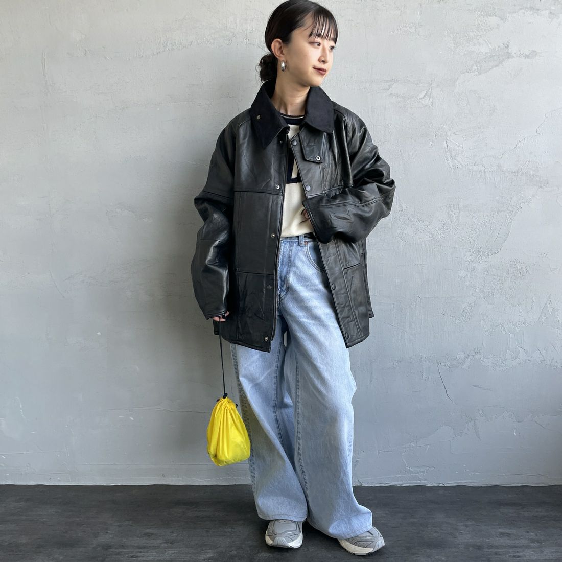 yoused [ユーズド] 別注 ドライバーズジャケット [JFY-244-092-JF] BLACK &&モデル身長：150cm 着用サイズ：0&&