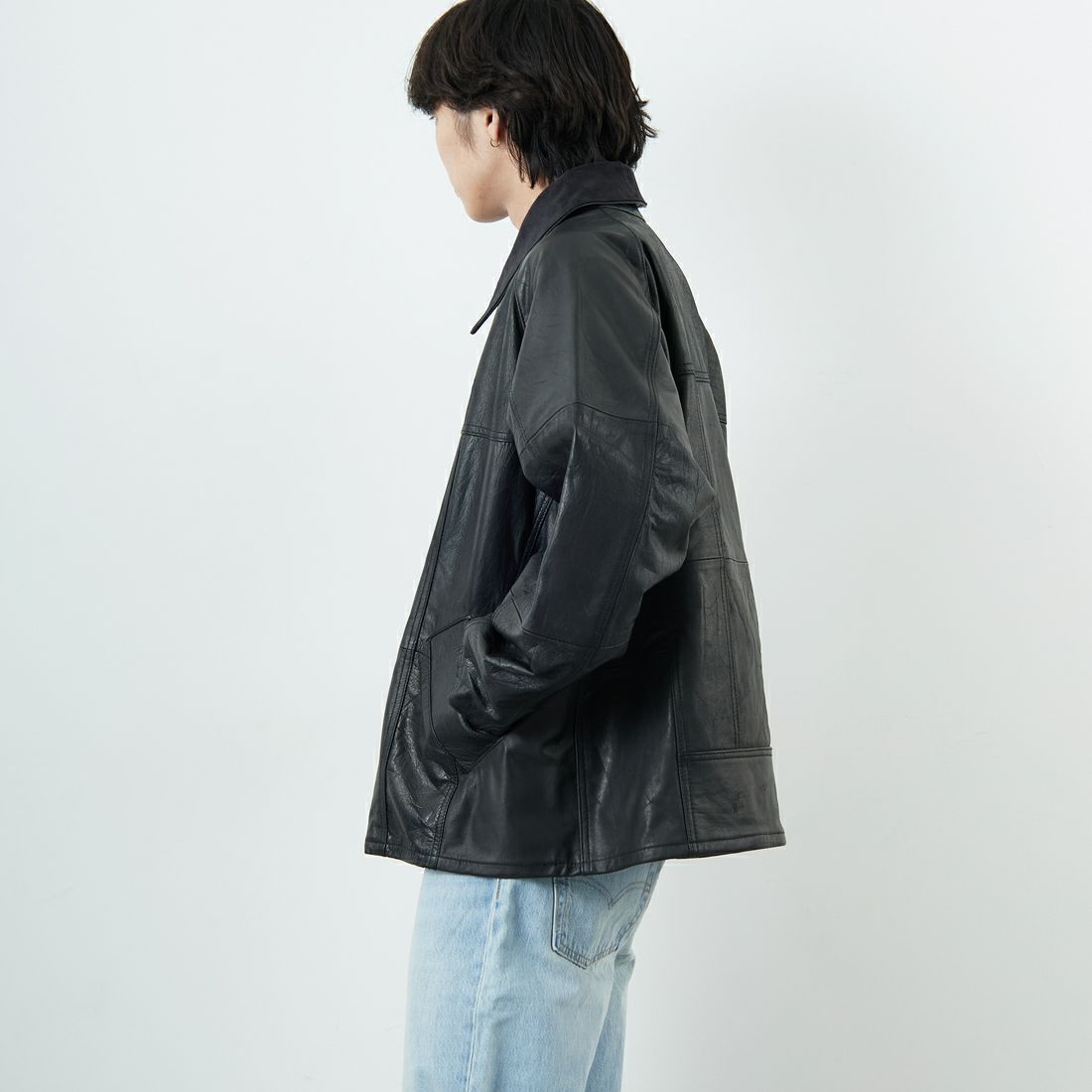 yoused [ユーズド] 別注 ドライバーズジャケット [JFY-244-092-JF] BLACK &&モデル身長：179cm 着用サイズ：2&&