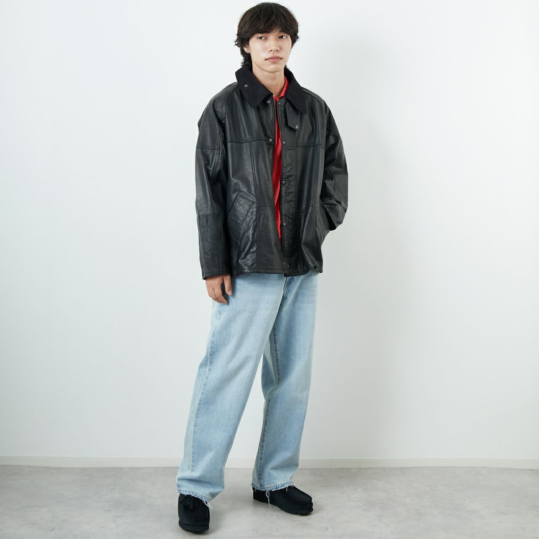 yoused [ユーズド] 別注 ドライバーズジャケット [JFY-244-092-JF] BLACK &&モデル身長：179cm 着用サイズ：2&&