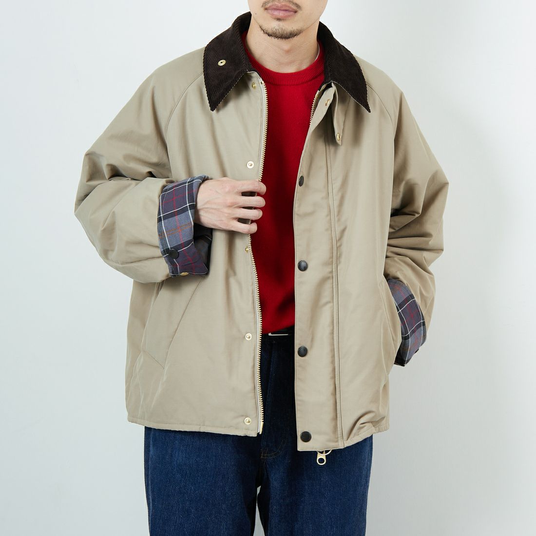 Barbour [バブアー] 別注 中綿入り TRANSPORT トランスポートジャケット [MCAS205-JF] GREIGE &&モデル身長：168cm 着用サイズ：40&&