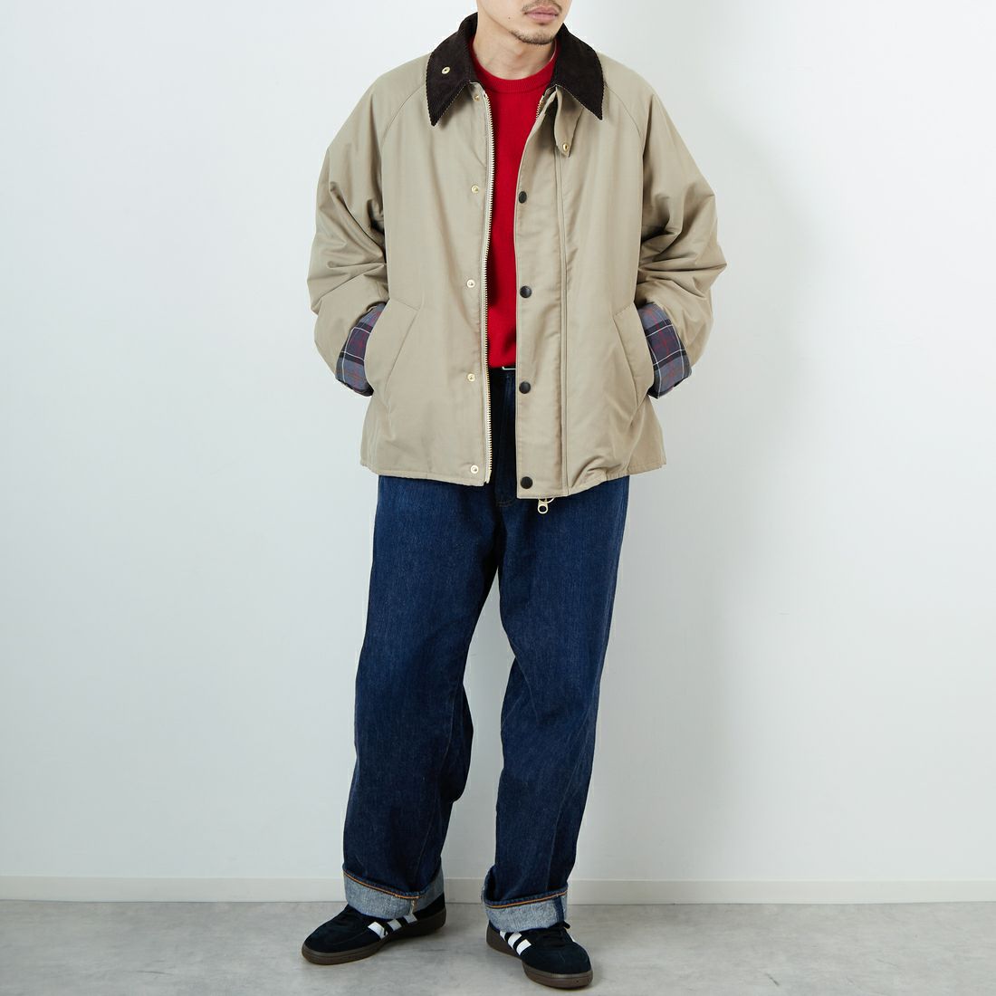 Barbour [バブアー] 別注 中綿入り TRANSPORT トランスポートジャケット [MCAS205-JF] GREIGE &&モデル身長：168cm 着用サイズ：40&&