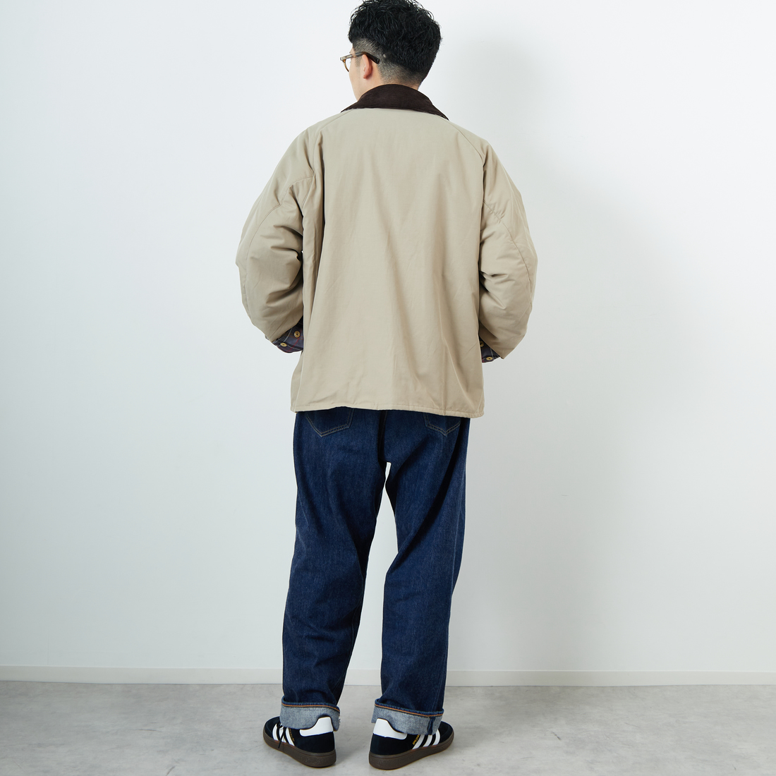 Barbour [バブアー] 別注 中綿入り TRANSPORT トランスポートジャケット [MCAS205-JF] GREIGE &&モデル身長：168cm 着用サイズ：40&&