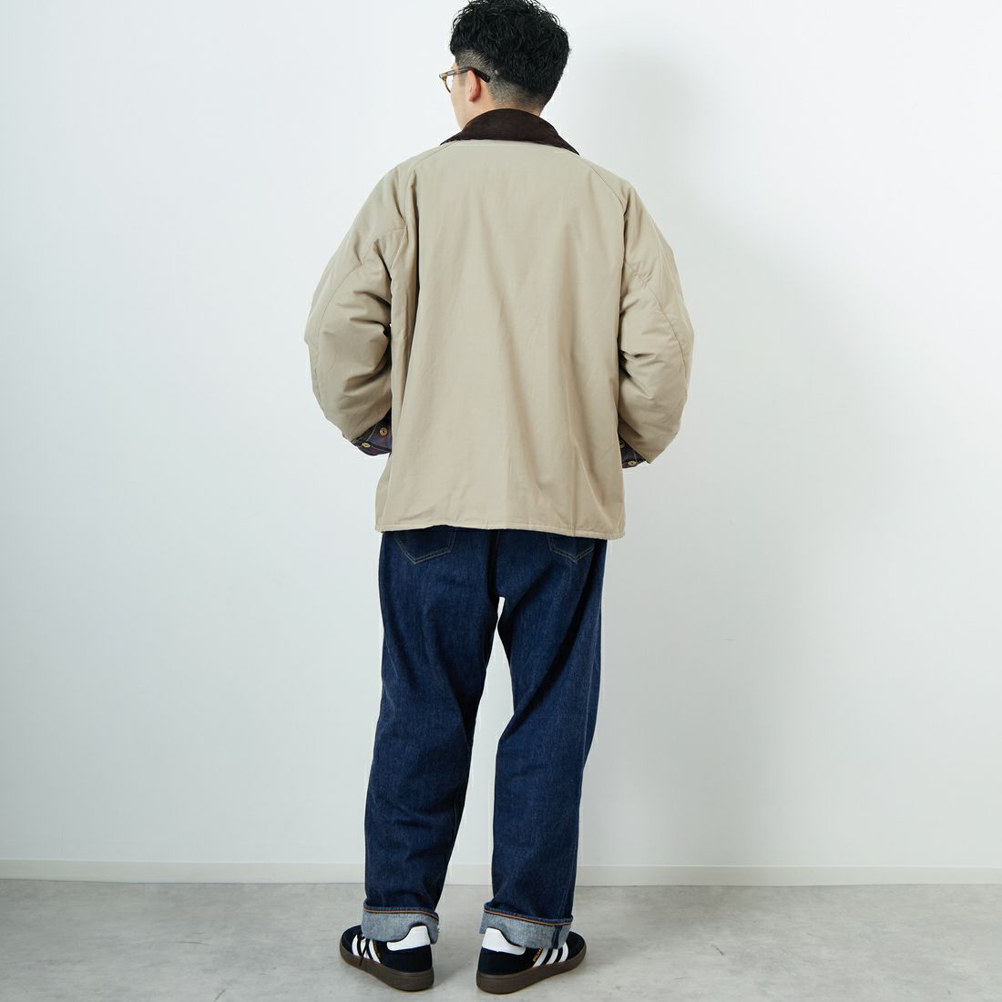 Barbour [バブアー] 別注 中綿入り TRANSPORT トランスポートジャケット [MCAS205-JF] GREIGE &&モデル身長：168cm 着用サイズ：40&&