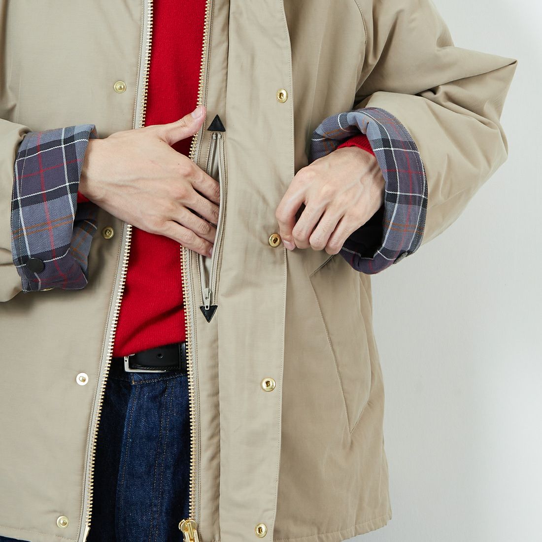 Barbour [バブアー] 別注 中綿入り TRANSPORT トランスポートジャケット [MCAS205-JF] GREIGE &&モデル身長：168cm 着用サイズ：40&&