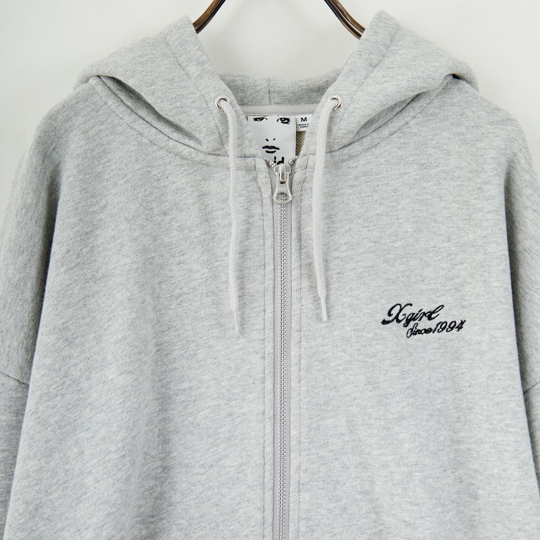 X-girl [エックスガール] フェイスボックスパッチ ジップアップスウェットフーディ [105253012005] ASH