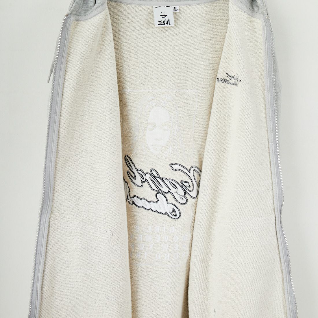 X-girl [エックスガール] フェイスボックスパッチ ジップアップスウェットフーディ [105253012005] ASH