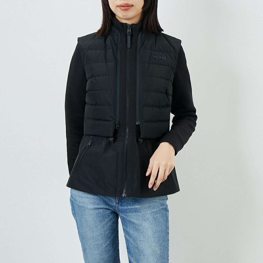 MACKAGE [マッカージュ] PRISCILLA 3WAYジャケット [11752214] BLACK &&モデル身長：162cm 着用サイズ：XS&&