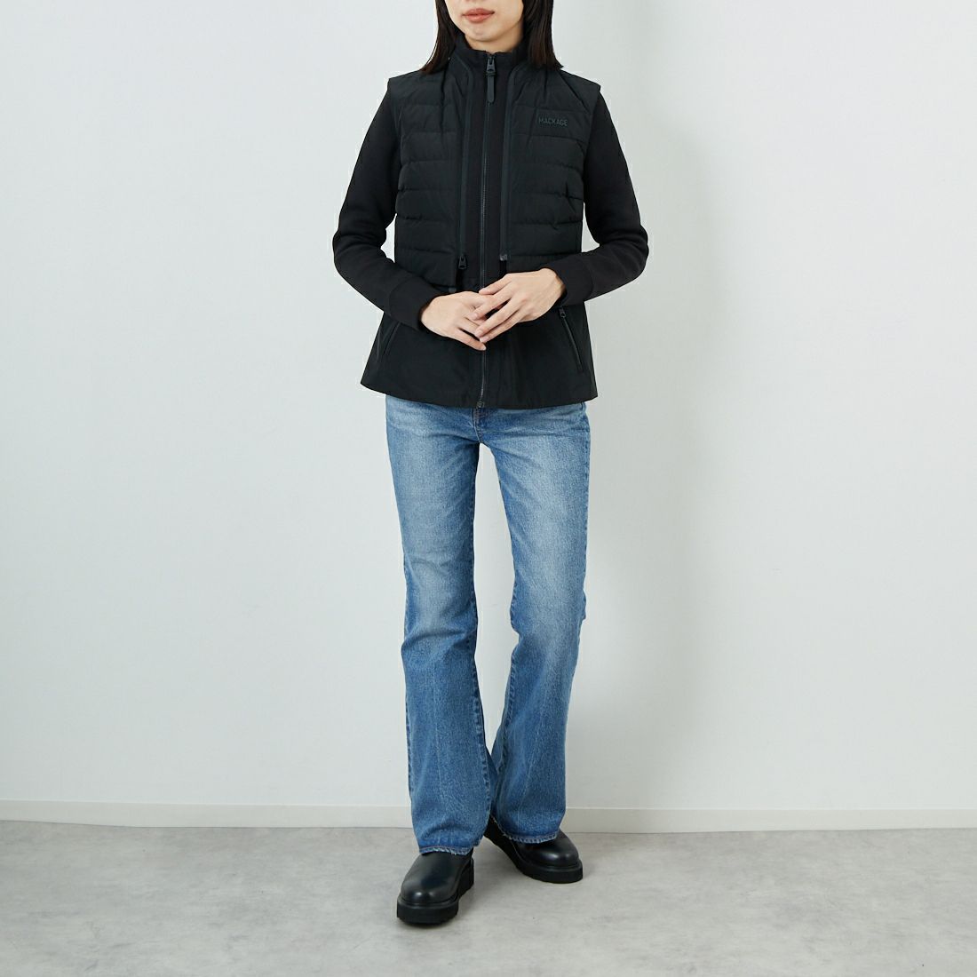 MACKAGE [マッカージュ] PRISCILLA 3WAYジャケット [11752214] BLACK &&モデル身長：162cm 着用サイズ：XS&&