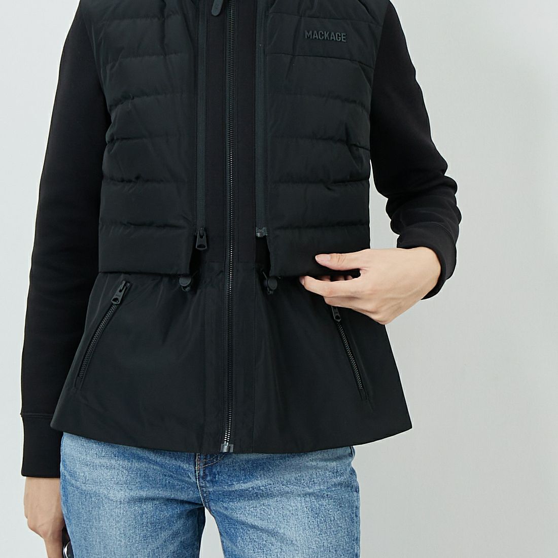 MACKAGE [マッカージュ] PRISCILLA 3WAYジャケット [11752214] BLACK &&モデル身長：162cm 着用サイズ：XS&&