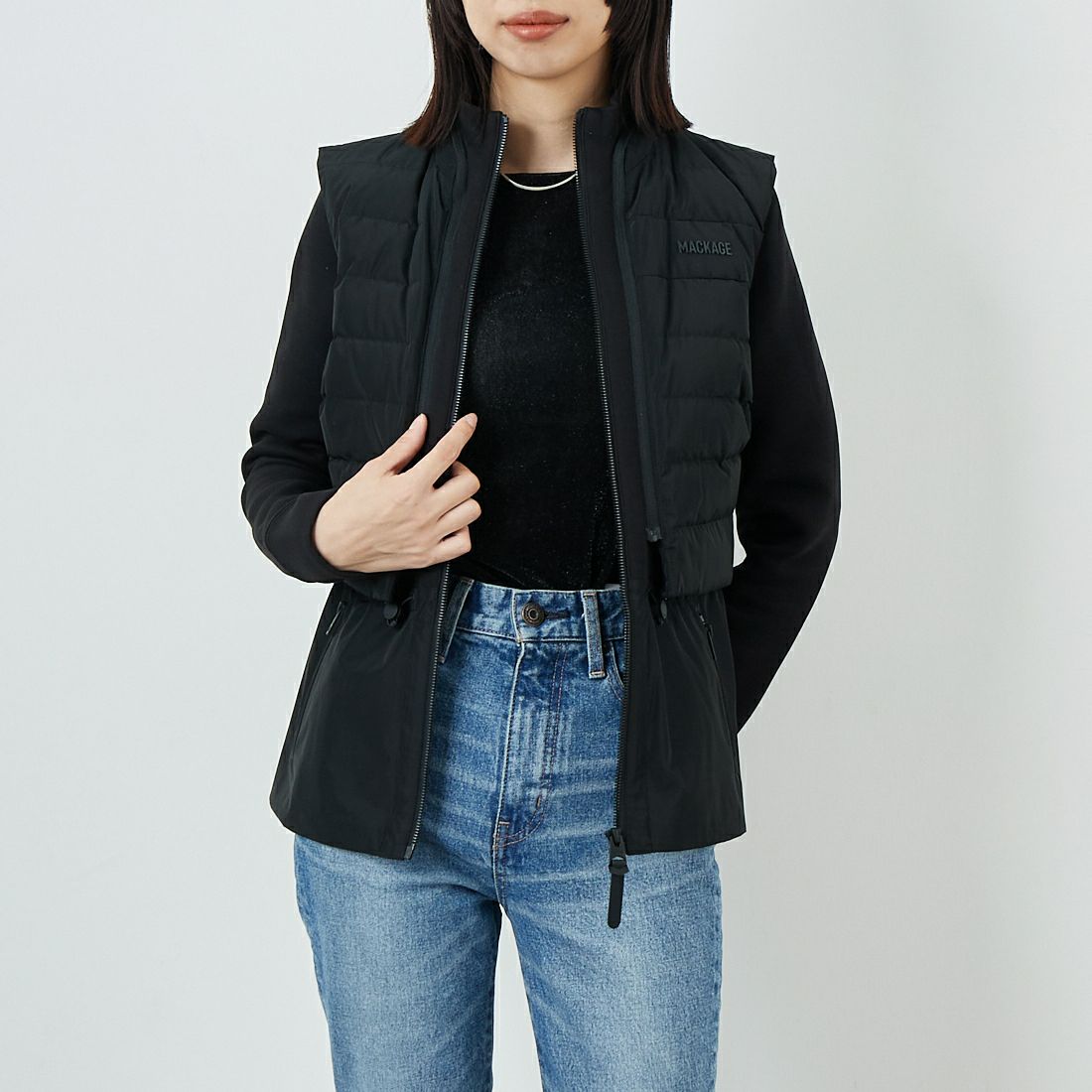 MACKAGE [マッカージュ] PRISCILLA 3WAYジャケット [11752214] BLACK &&モデル身長：162cm 着用サイズ：XS&&