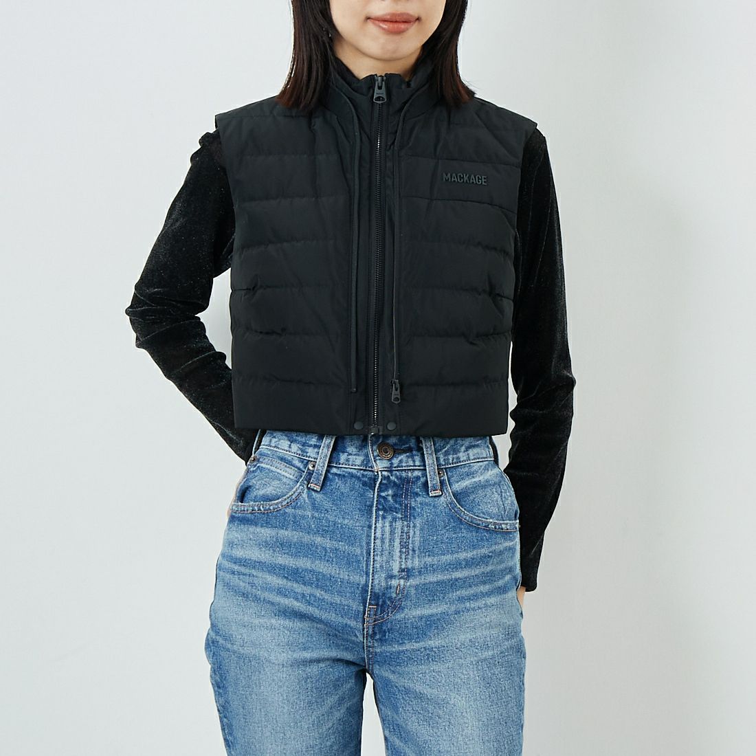 MACKAGE [マッカージュ] PRISCILLA 3WAYジャケット [11752214] BLACK &&モデル身長：162cm 着用サイズ：XS&&