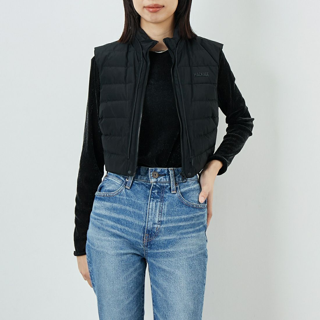 MACKAGE [マッカージュ] PRISCILLA 3WAYジャケット [11752214] BLACK &&モデル身長：162cm 着用サイズ：XS&&