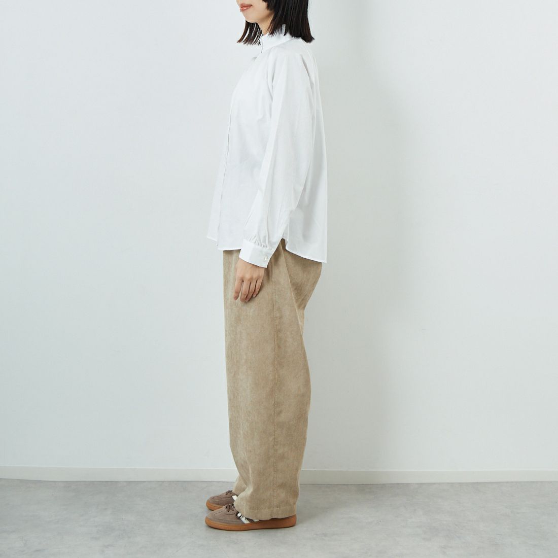 Commencement [コメンスメント] スタンドシャツ [C-314] WHITE &&モデル身長：162cm 着用サイズ：F&&