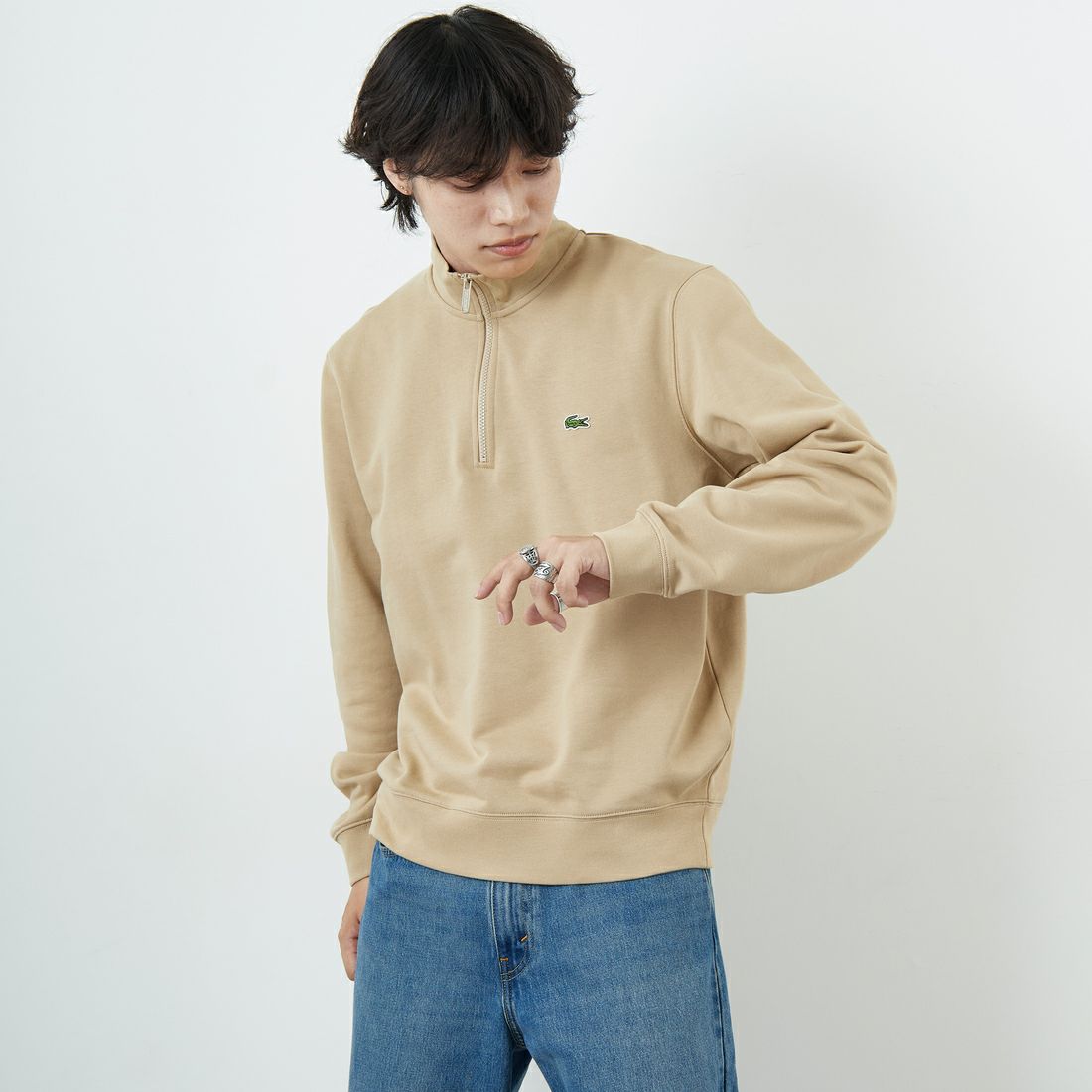 LACOSTE [ラコステ] ハイネックハーフジップスウェット [SH9774] 02S VIENNE &&モデル身長：179cm 着用サイズ：5&&