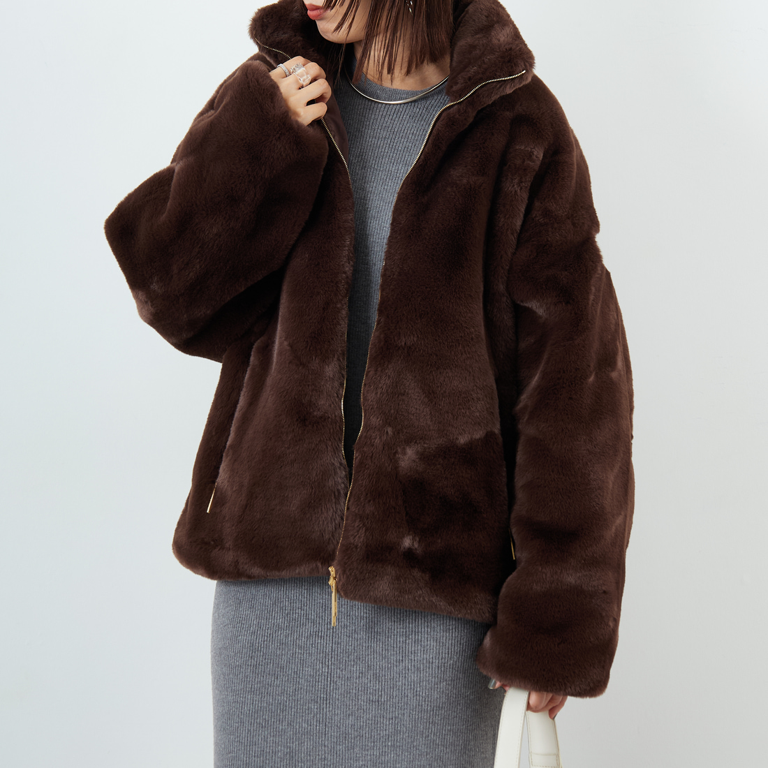 TATRAS [タトラス] BARBRA エコファーブルゾン [LJXA0038033588] BROWN &&モデル身長：159cm 着用サイズ：1&&