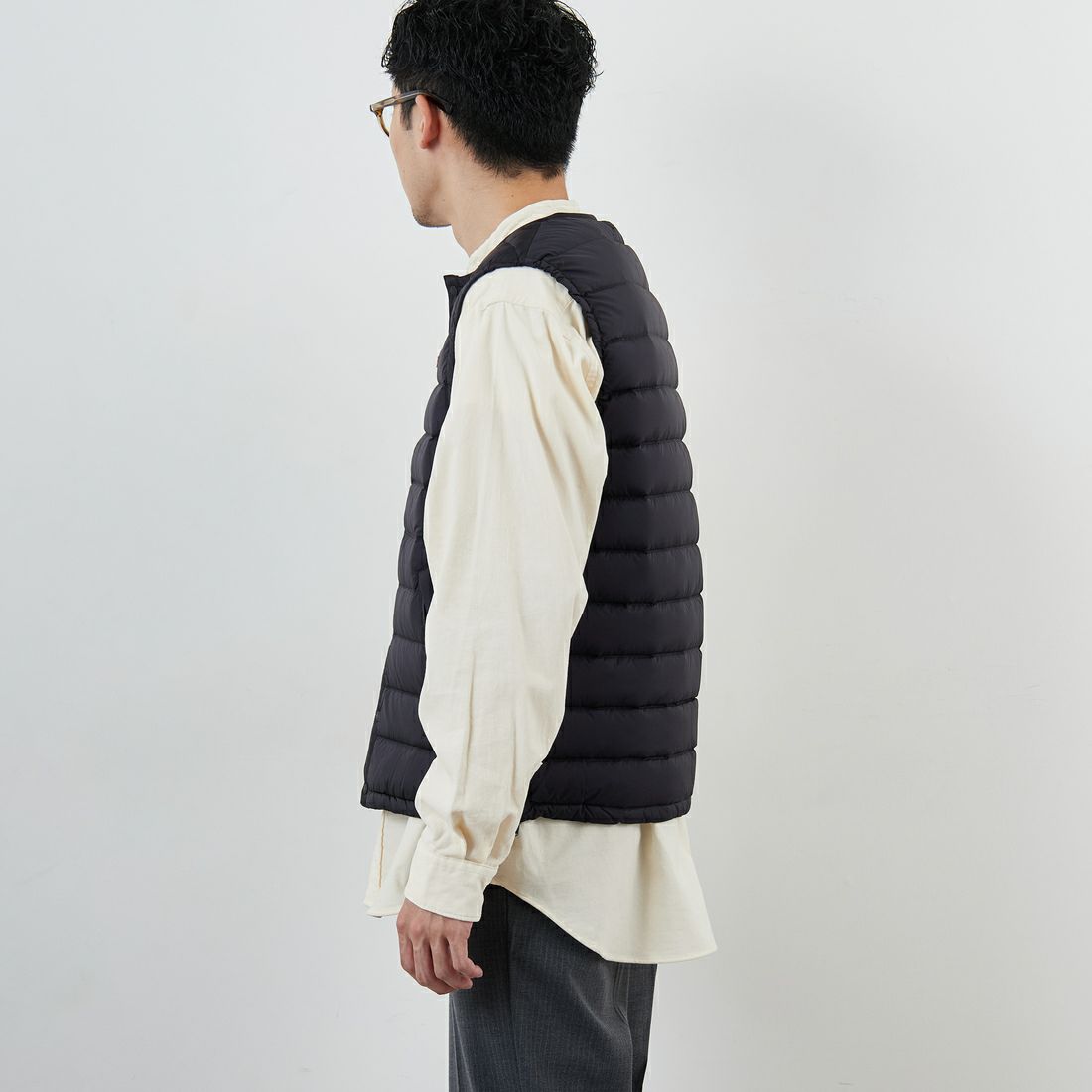 DANTON [ダントン] インナーダウン クルーネックベスト [DT-A0026RRT] BLACK &&モデル身長：168cm 着用サイズ：M&&