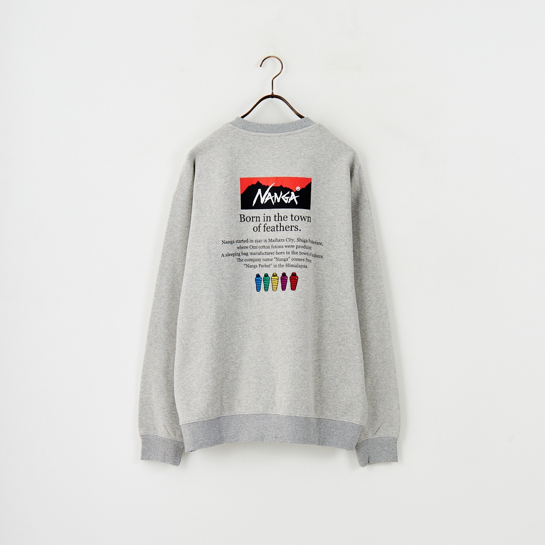 JEANSFACTORY × NANGA [ジーンズファクトリー × ナンガ] 別注 ヒストリーロゴ バックプリントスウェット [NW2506-JF] GRAY