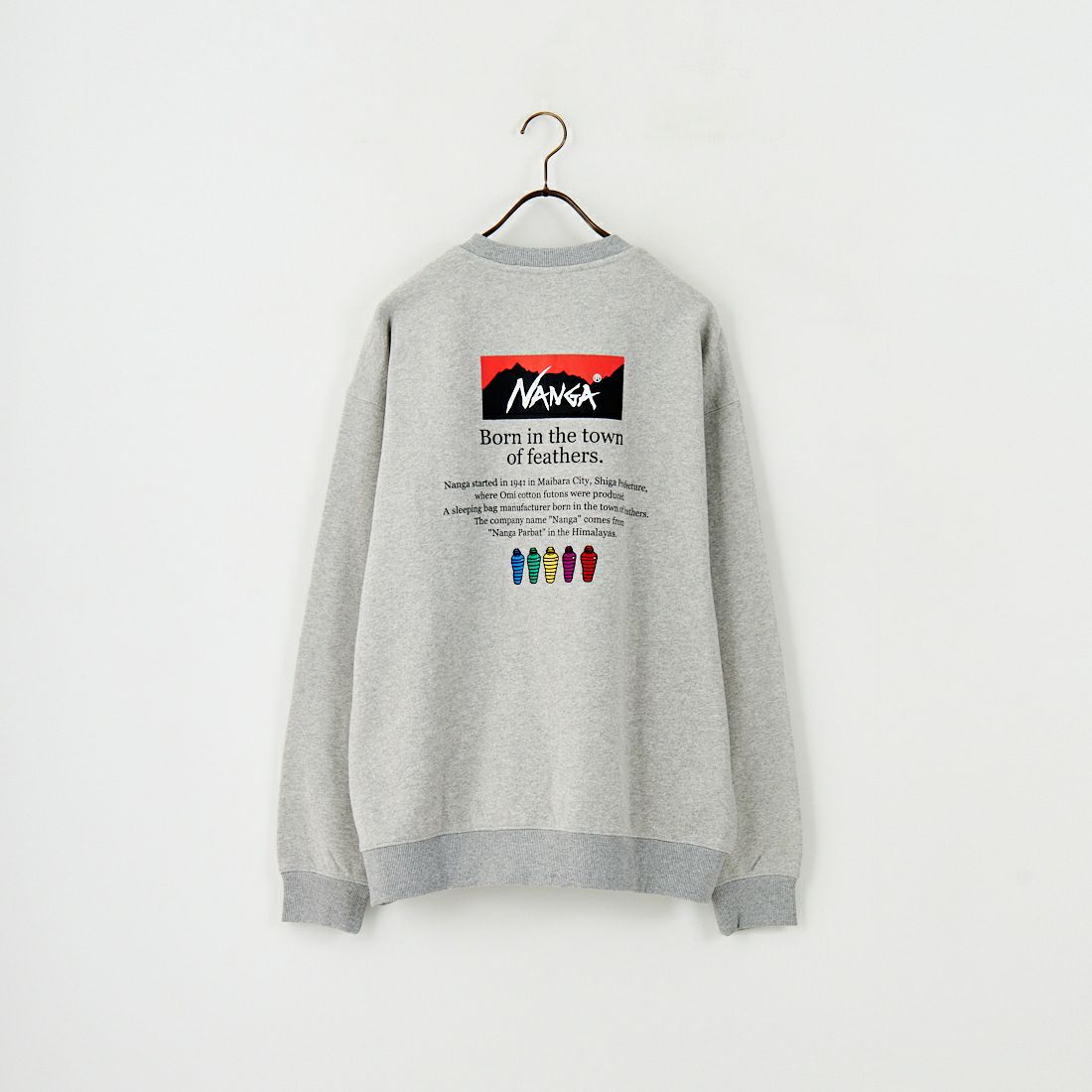 JEANSFACTORY × NANGA [ジーンズファクトリー × ナンガ] 別注 ヒストリーロゴ バックプリントスウェット [NW2506-JF] GRAY