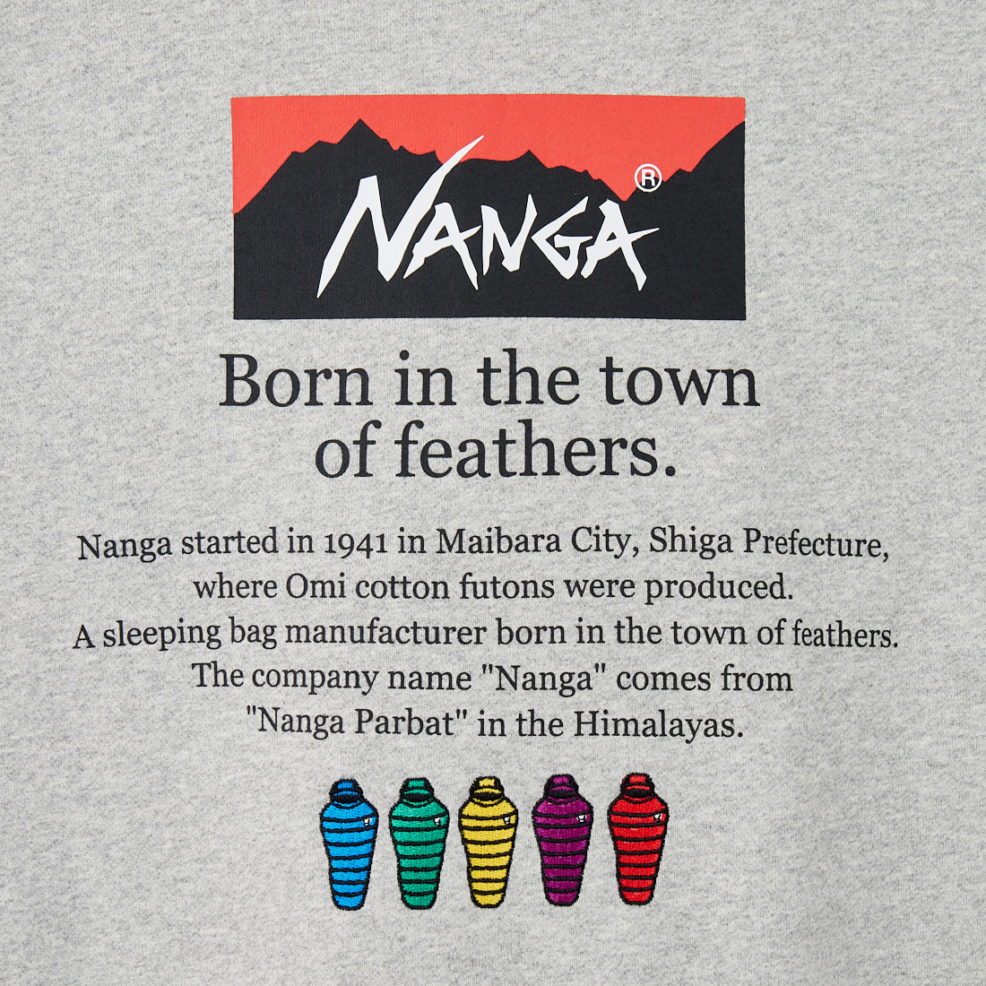 JEANSFACTORY × NANGA [ジーンズファクトリー × ナンガ] 別注 ヒストリーロゴ バックプリントスウェット [NW2506-JF] GRAY