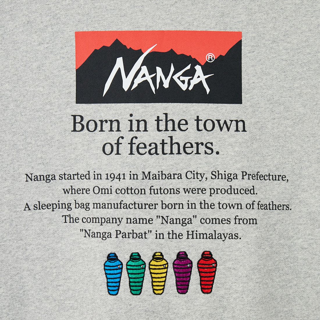 JEANSFACTORY × NANGA [ジーンズファクトリー × ナンガ] 別注 ヒストリーロゴ バックプリントスウェット [NW2506-JF] GRAY