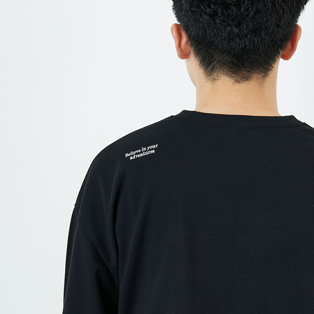 JEANSFACTORY × NANGA [ジーンズファクトリー × ナンガ] 別注 ドローコードポケット ロングスリーブTシャツ [NW2501-JF] BLACK &&モデル身長：168cm 着用サイズ：L&&